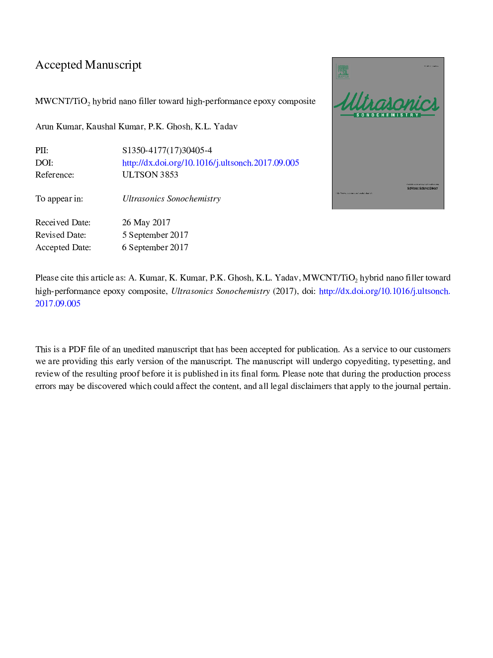 MWCNT/TiO2 hybrid nano filler toward high-performance epoxy composite