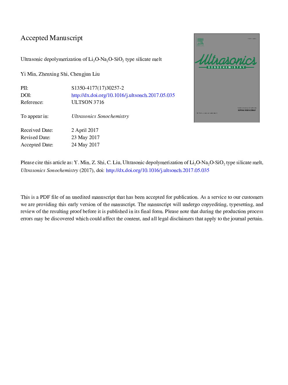 Ultrasonic depolymerization of Li2O-Na2O-SiO2 type silicate melt