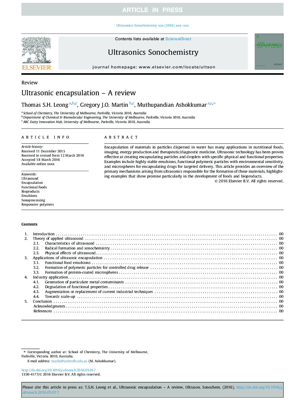 Ultrasonic encapsulation - A review