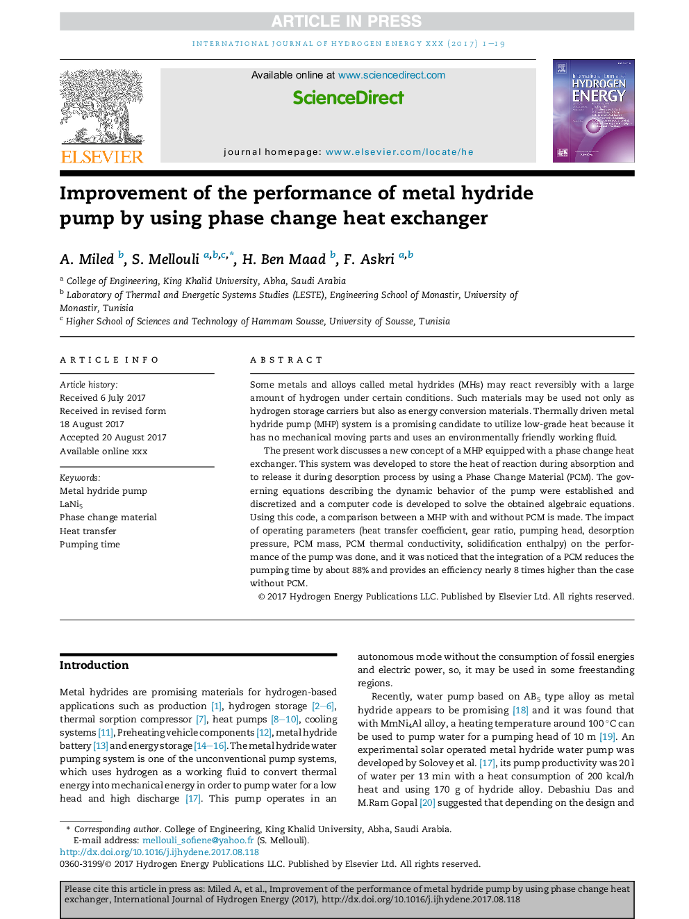 Improvement of the performance of metal hydride pump by using phase change heat exchanger