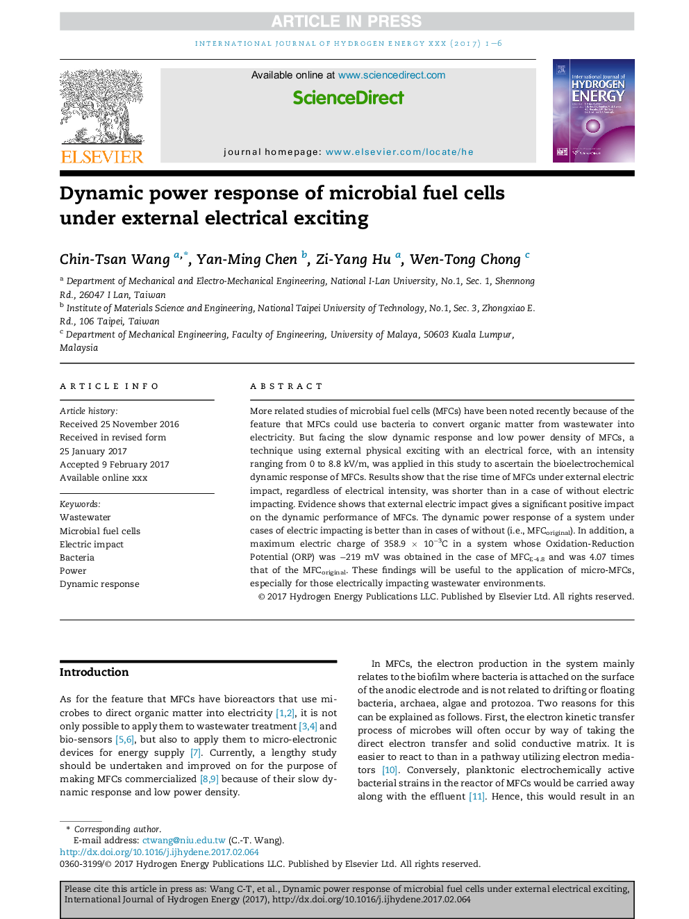 Dynamic power response of microbial fuel cells under external electrical exciting