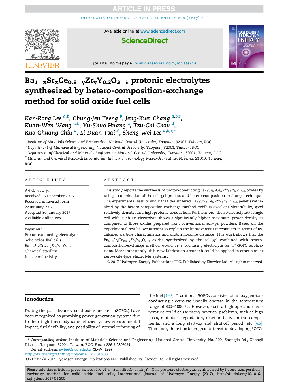 Ba1âxSrxCe0.8âyZryY0.2O3âÎ´ protonic electrolytes synthesized by hetero-composition-exchange method for solid oxide fuel cells