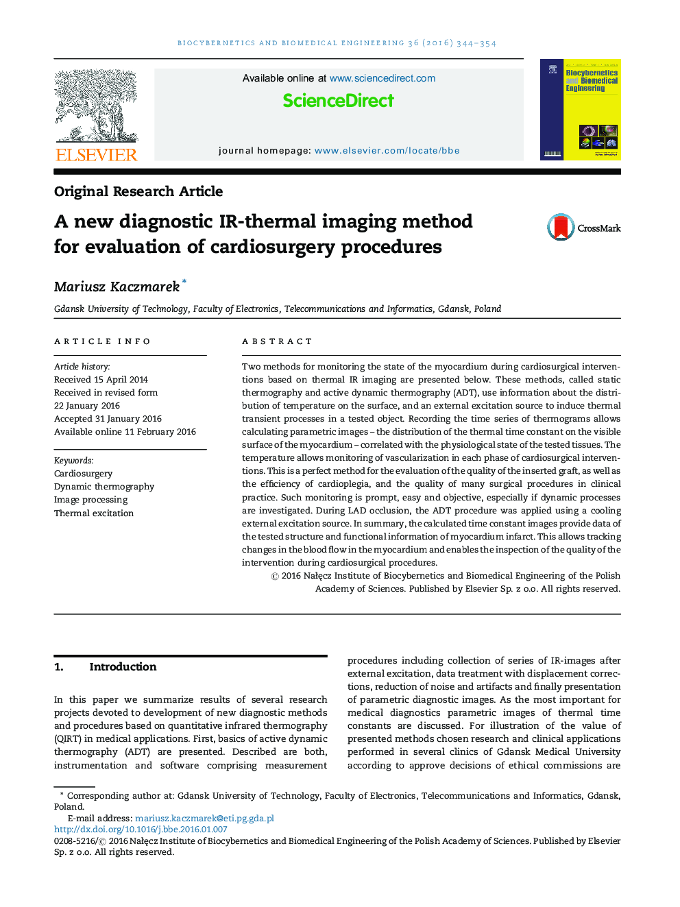 A new diagnostic IR-thermal imaging method for evaluation of cardiosurgery procedures