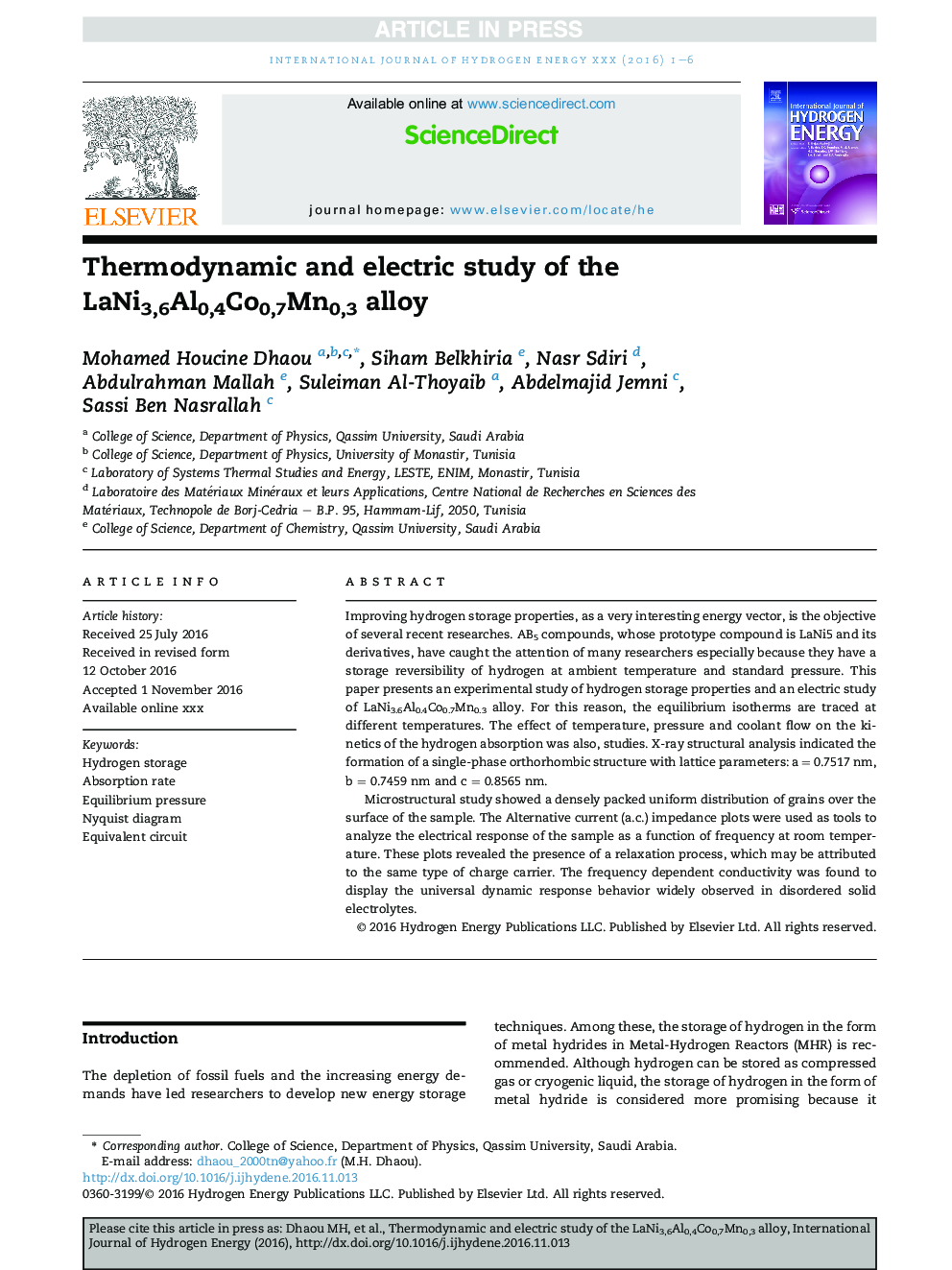 Thermodynamic and electric study of the LaNi3,6Al0,4Co0,7Mn0,3 alloy