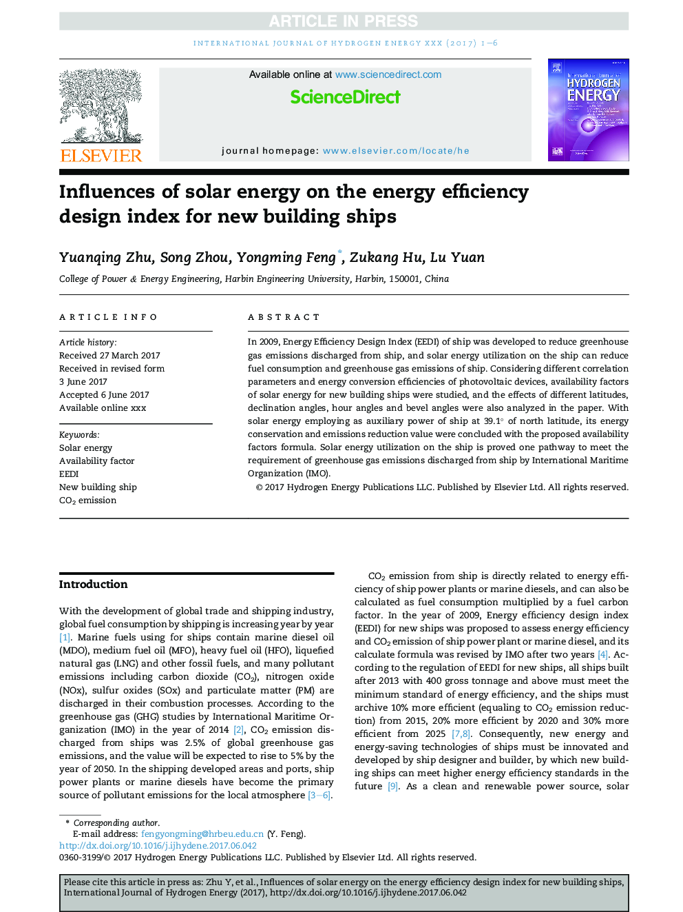 Influences of solar energy on the energy efficiency design index for new building ships