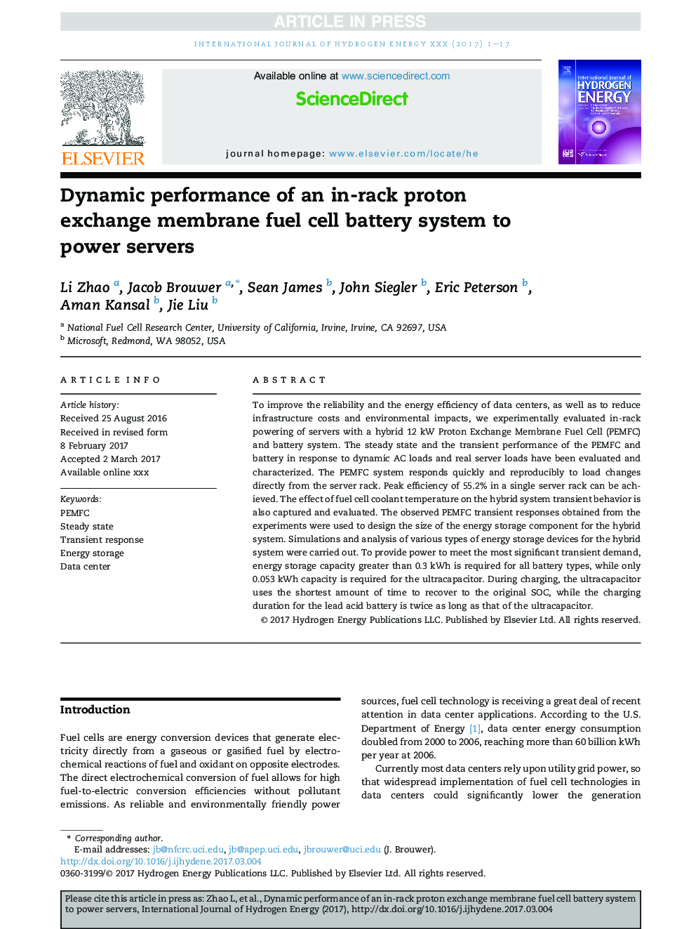 Dynamic performance of an in-rack proton exchange membrane fuel cell battery system to power servers