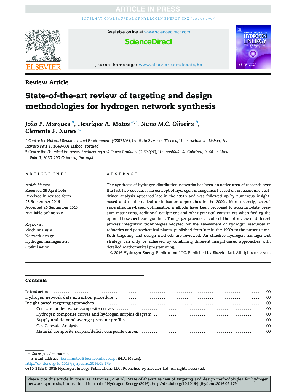 State-of-the-art review of targeting and design methodologies for hydrogen network synthesis