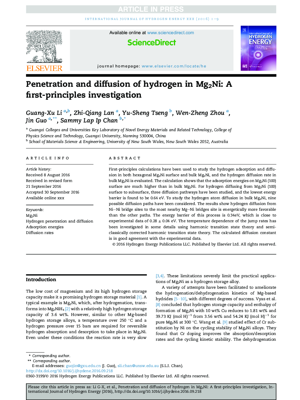 Penetration and diffusion of hydrogen in Mg2Ni: A first-principles investigation