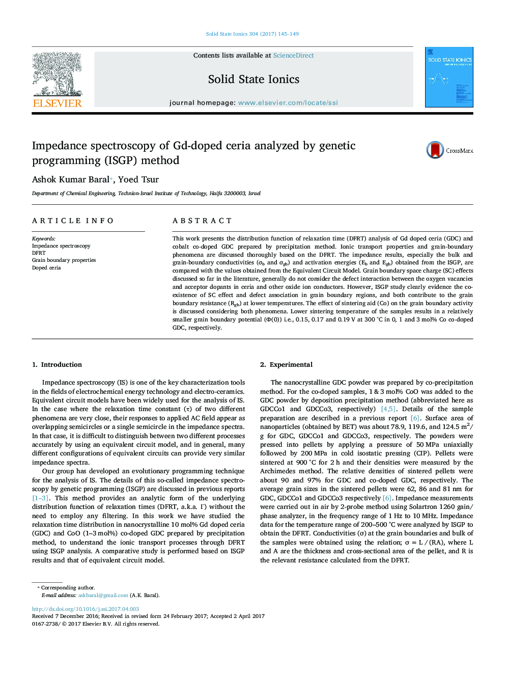 Impedance spectroscopy of Gd-doped ceria analyzed by genetic programming (ISGP) method