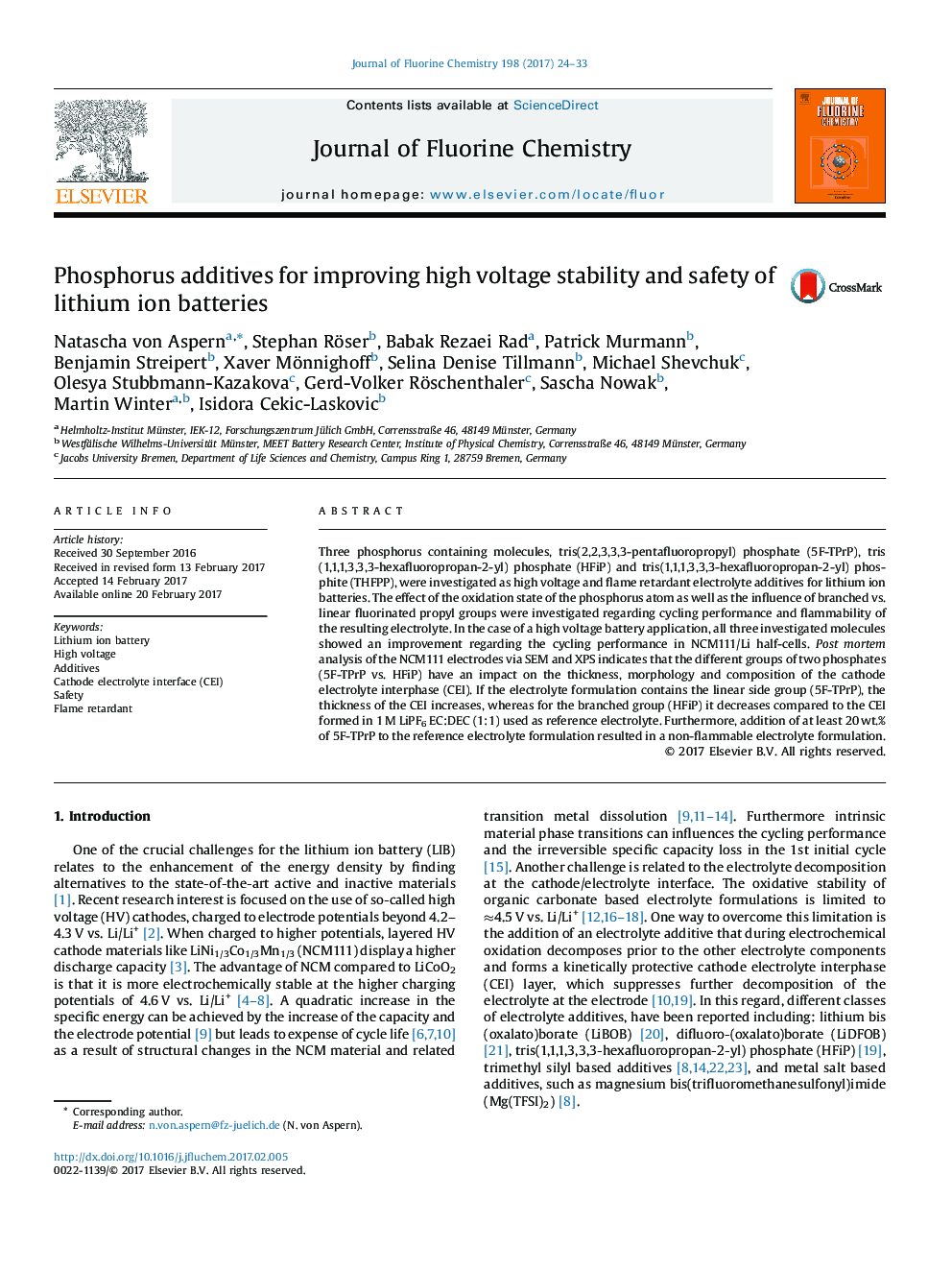 Phosphorus additives for improving high voltage stability and safety of lithium ion batteries