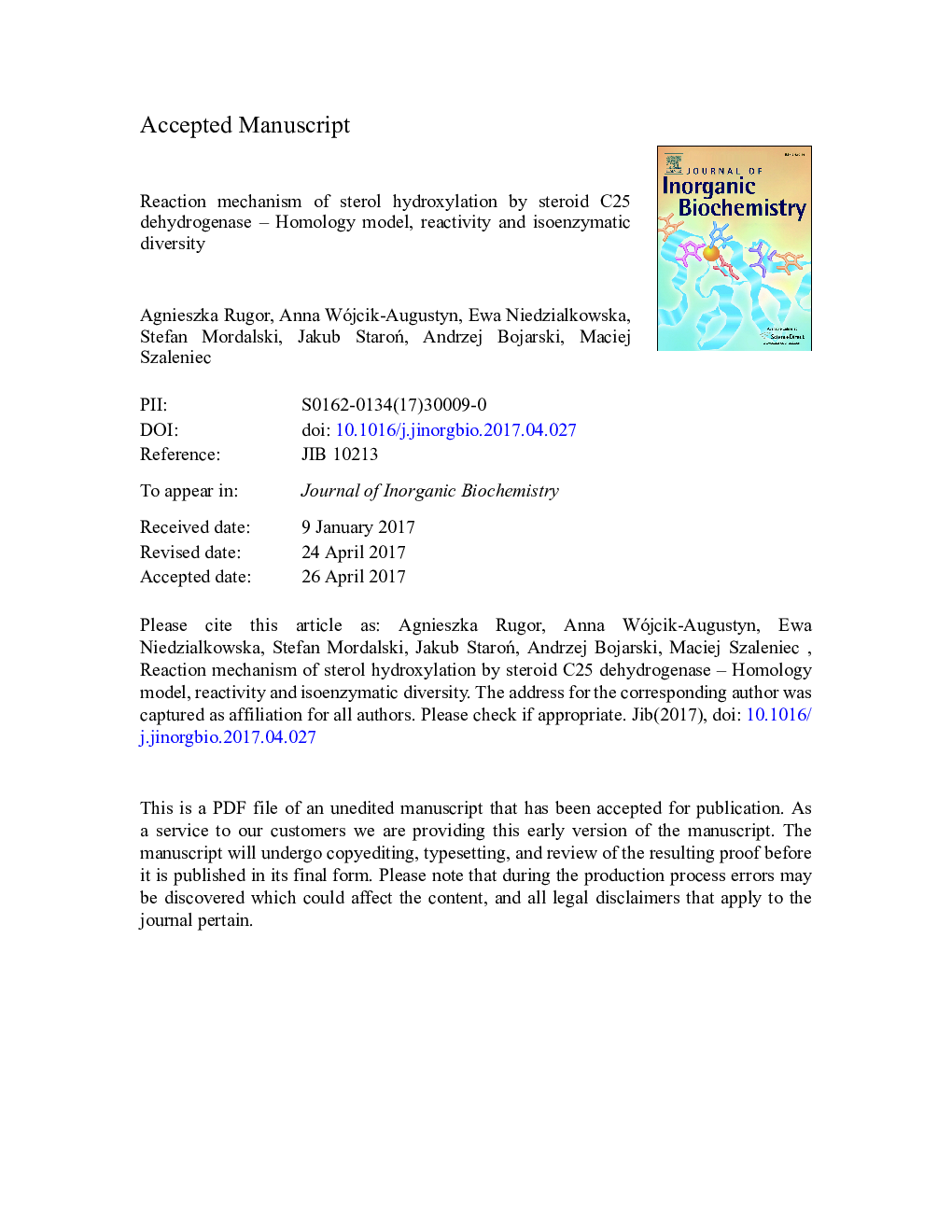 Reaction mechanism of sterol hydroxylation by steroid C25 dehydrogenase - Homology model, reactivity and isoenzymatic diversity