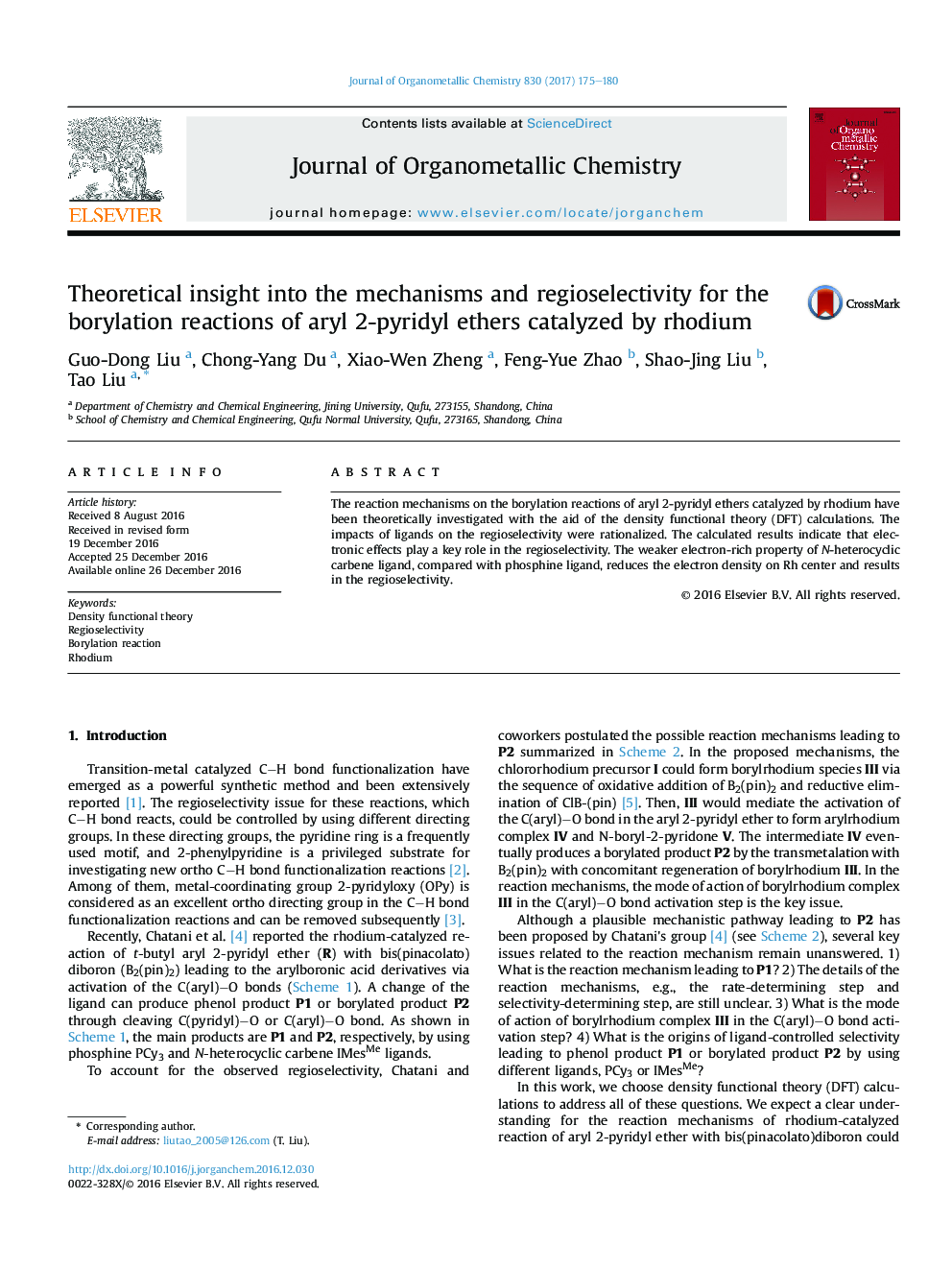 Theoretical insight into the mechanisms and regioselectivity for the borylation reactions of aryl 2-pyridyl ethers catalyzed by rhodium