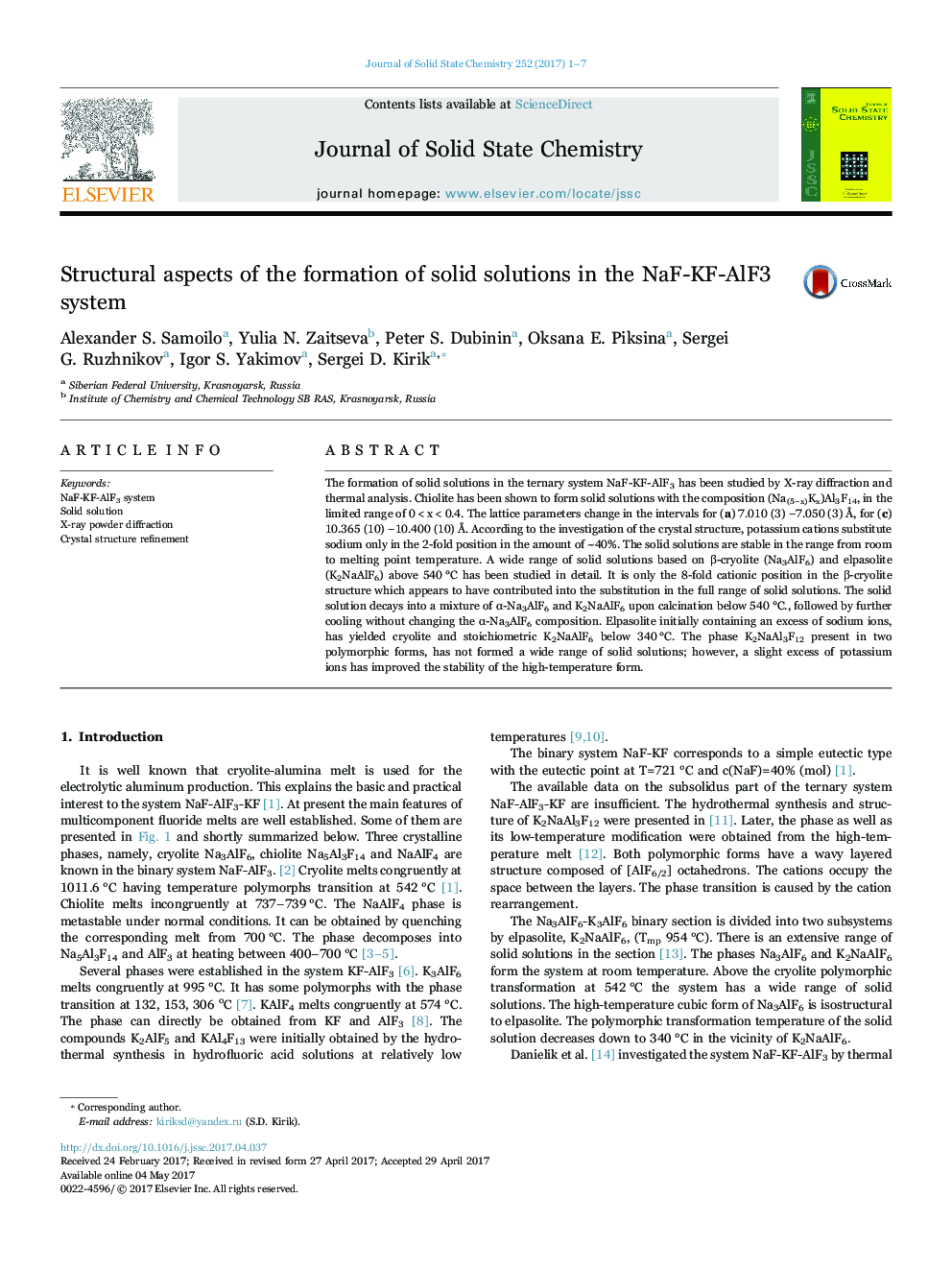 Structural aspects of the formation of solid solutions in the NaF-KF-AlF3 system