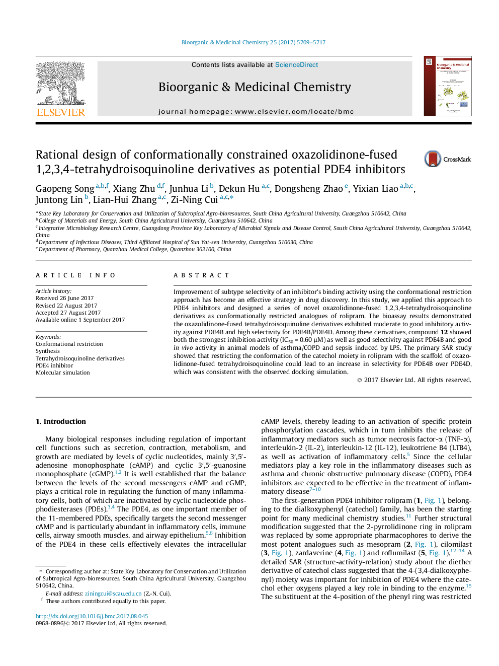 Rational design of conformationally constrained oxazolidinone-fused 1,2,3,4-tetrahydroisoquinoline derivatives as potential PDE4 inhibitors