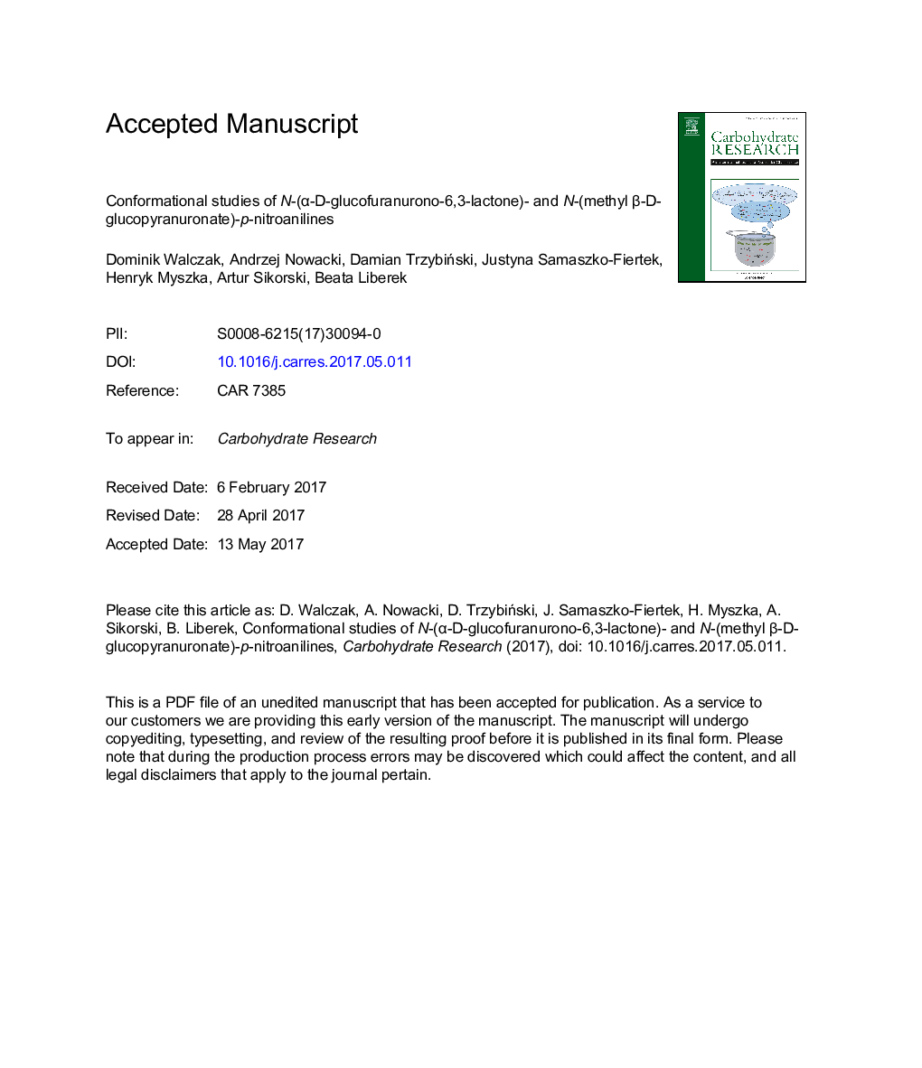Conformational studies of N-(Î±-d-glucofuranurono-6,3-lactone)- and N-(methyl Î²-d-glucopyranuronate)-p-nitroanilines