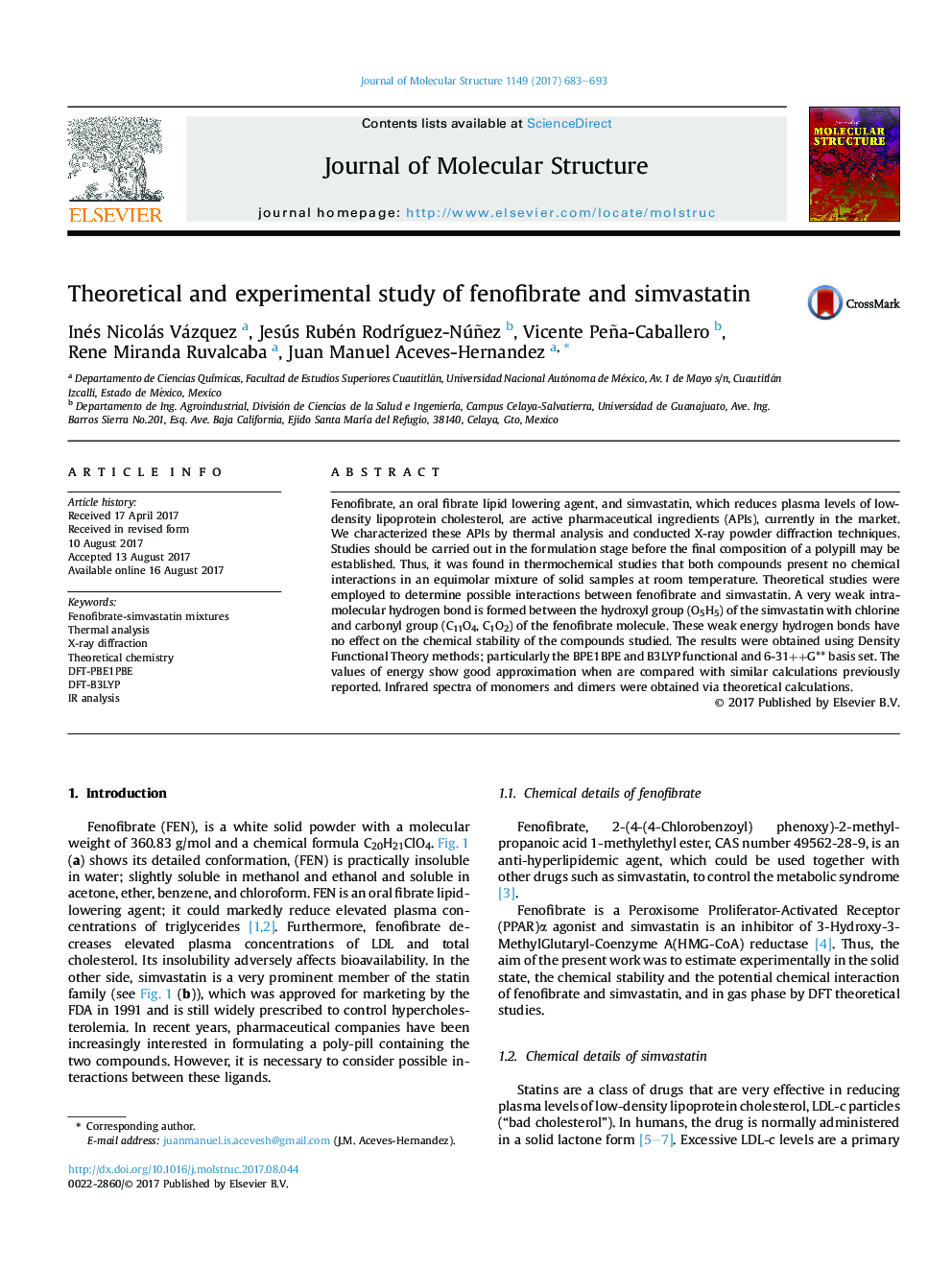 Theoretical and experimental study of fenofibrate and simvastatin