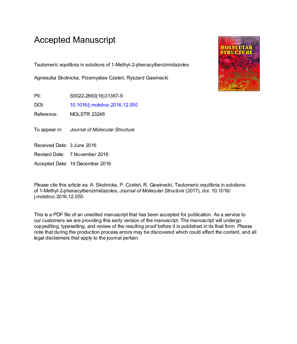 Tautomeric equilibria in solutions of 1-methyl-2-phenacylbenzimidazoles