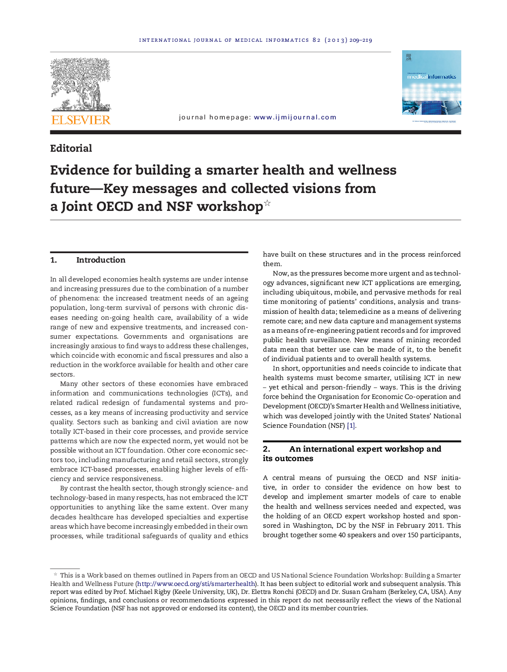 Evidence for building a smarter health and wellness future-Key messages and collected visions from a Joint OECD and NSF workshop