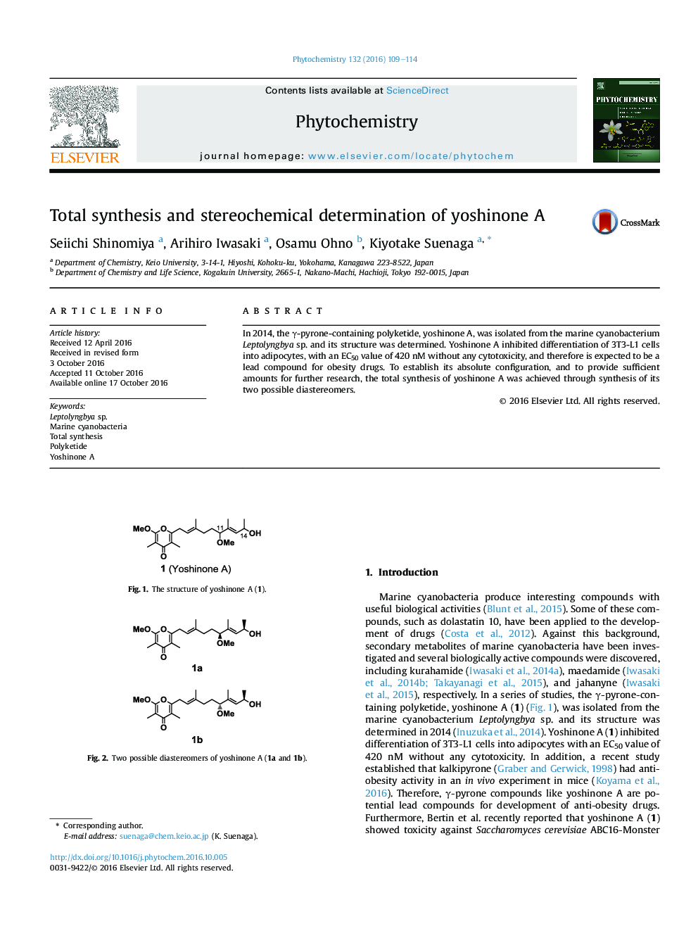 Total synthesis and stereochemical determination of yoshinone A