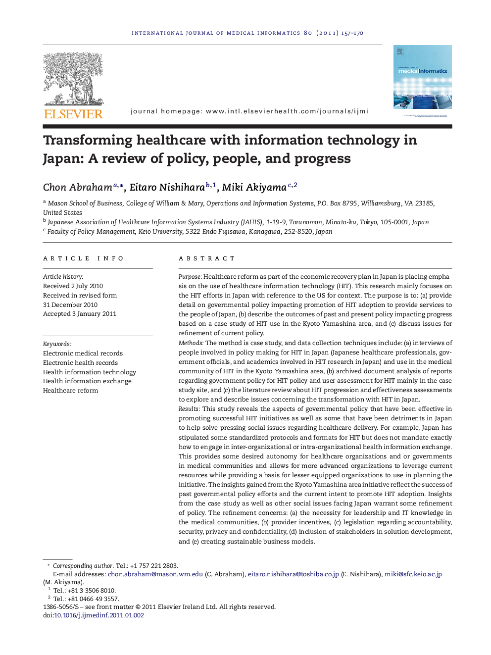 Transforming healthcare with information technology in Japan: A review of policy, people, and progress