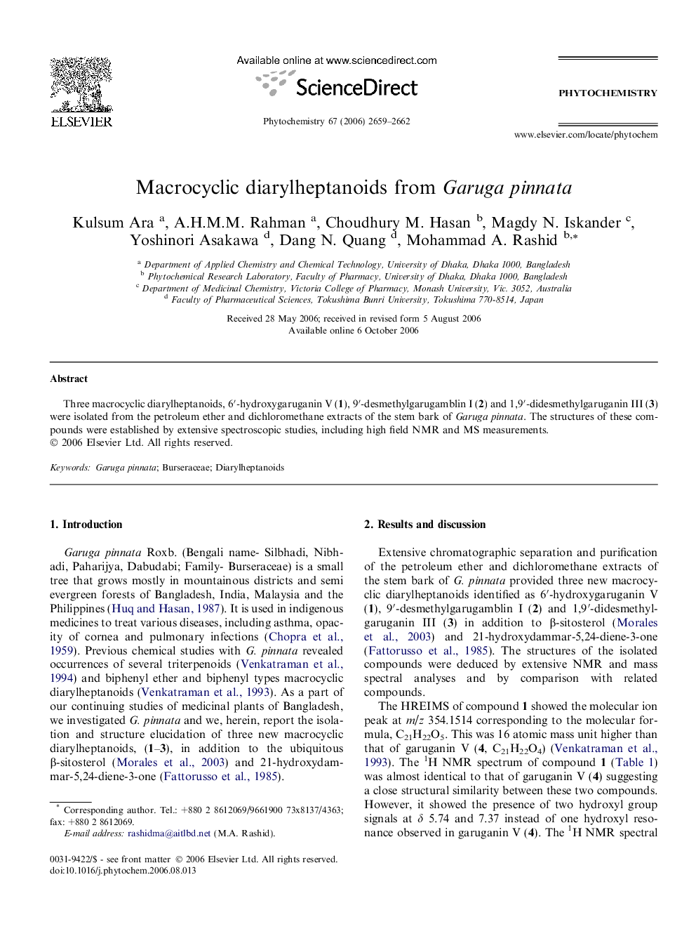 Macrocyclic diarylheptanoids from Garuga pinnata