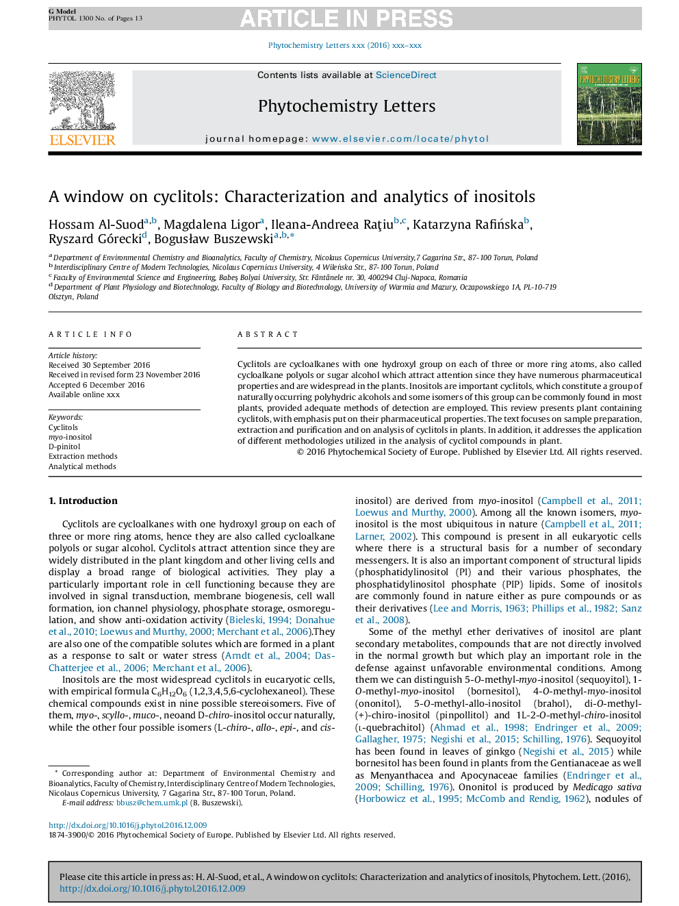 A window on cyclitols: Characterization and analytics of inositols