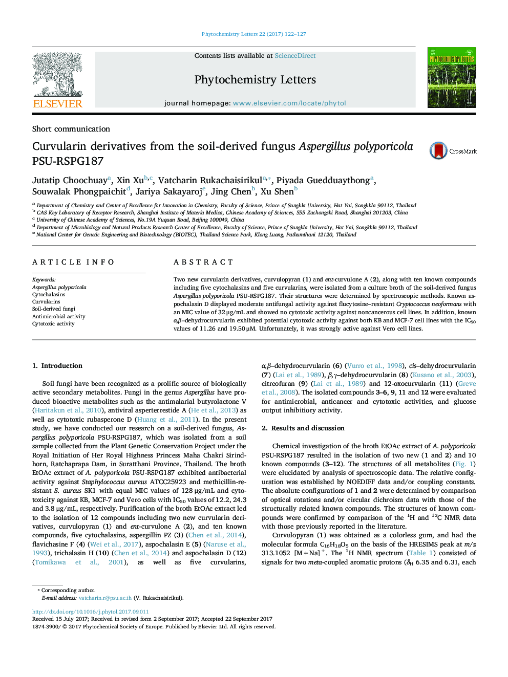 Curvularin derivatives from the soil-derived fungus Aspergillus polyporicola PSU-RSPG187