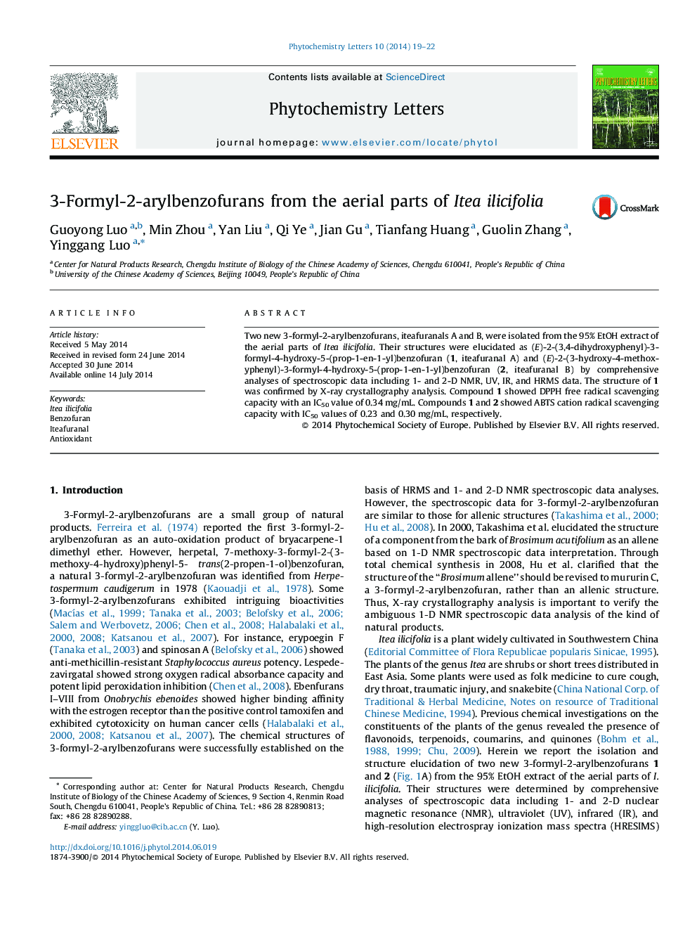 3-Formyl-2-arylbenzofurans from the aerial parts of Itea ilicifolia