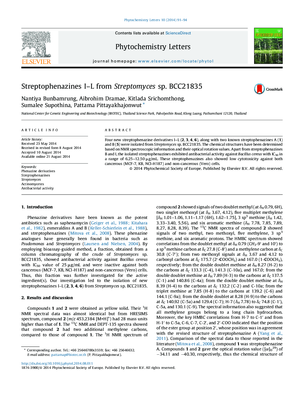 Streptophenazines I-L from Streptomyces sp. BCC21835