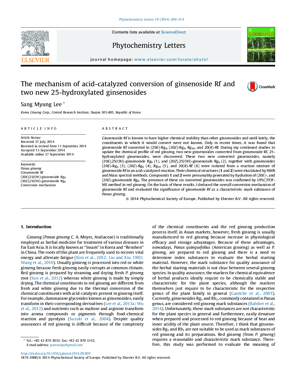 The mechanism of acid-catalyzed conversion of ginsenoside Rf and two new 25-hydroxylated ginsenosides