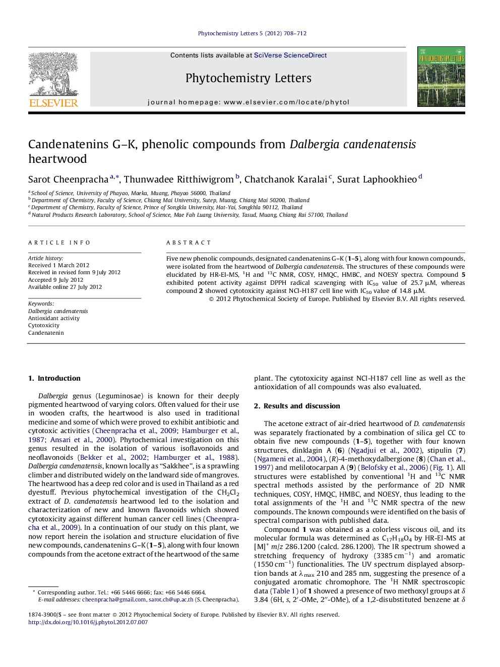 Candenatenins G-K, phenolic compounds from Dalbergia candenatensis heartwood