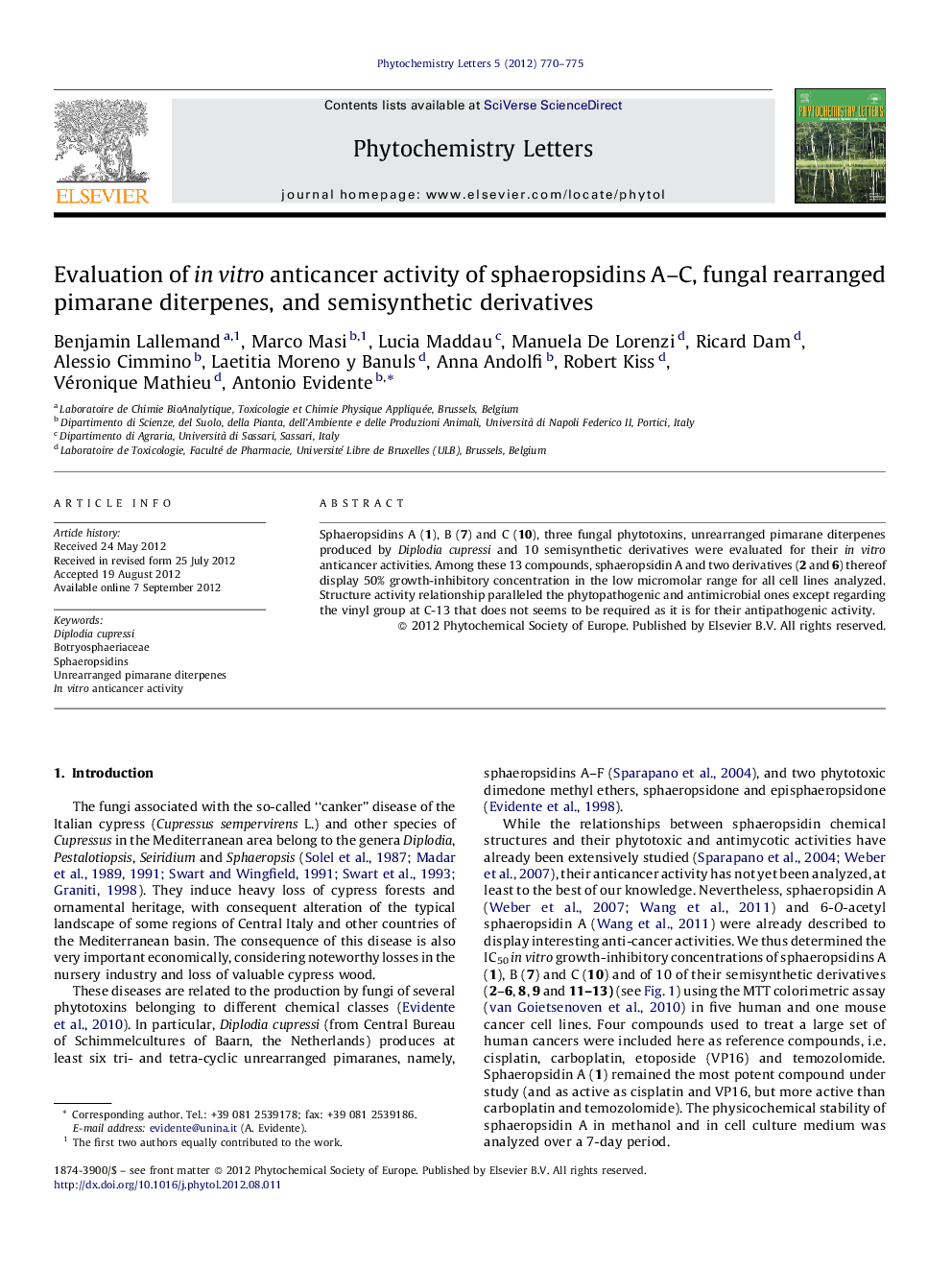 Evaluation of in vitro anticancer activity of sphaeropsidins A-C, fungal rearranged pimarane diterpenes, and semisynthetic derivatives