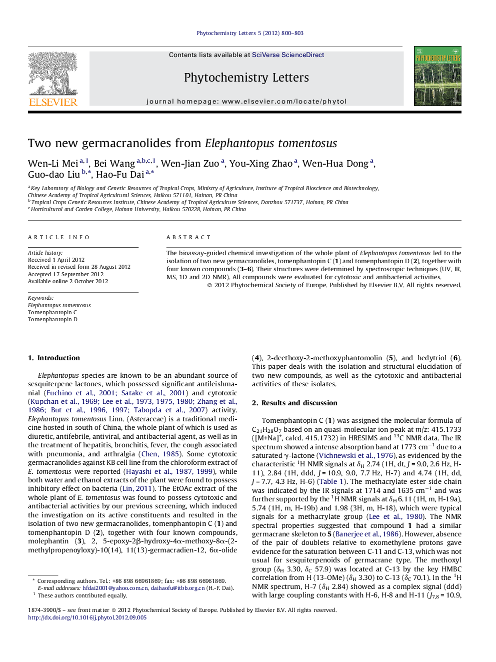 Two new germacranolides from Elephantopus tomentosus