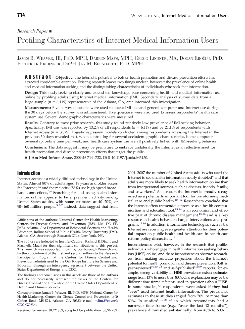 Profiling Characteristics of Internet Medical Information Users