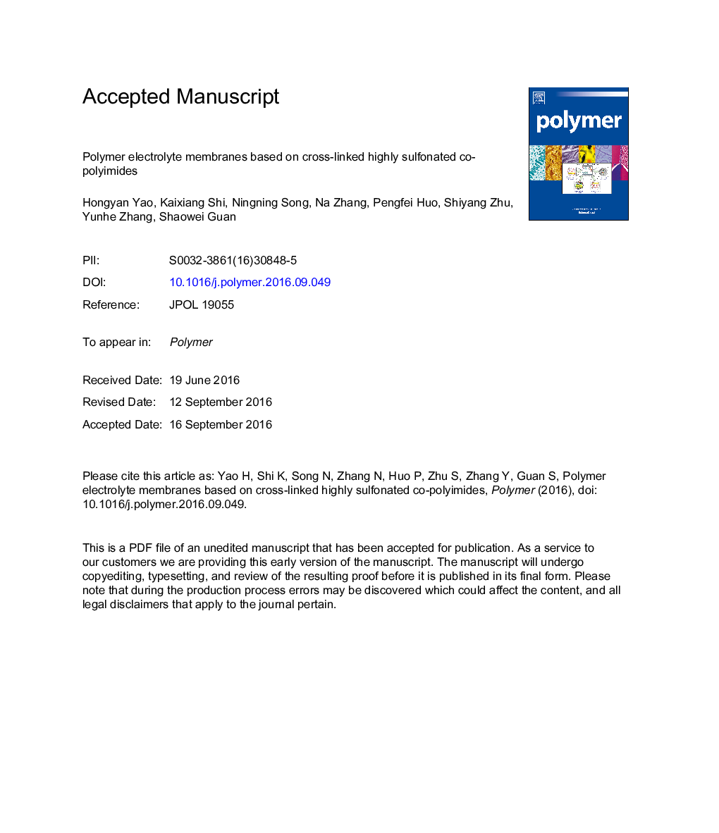 غشاء الکترولیتی پلیمر براساس ترکیبات پلی آمید بسیار سولفونیک متقاطع 