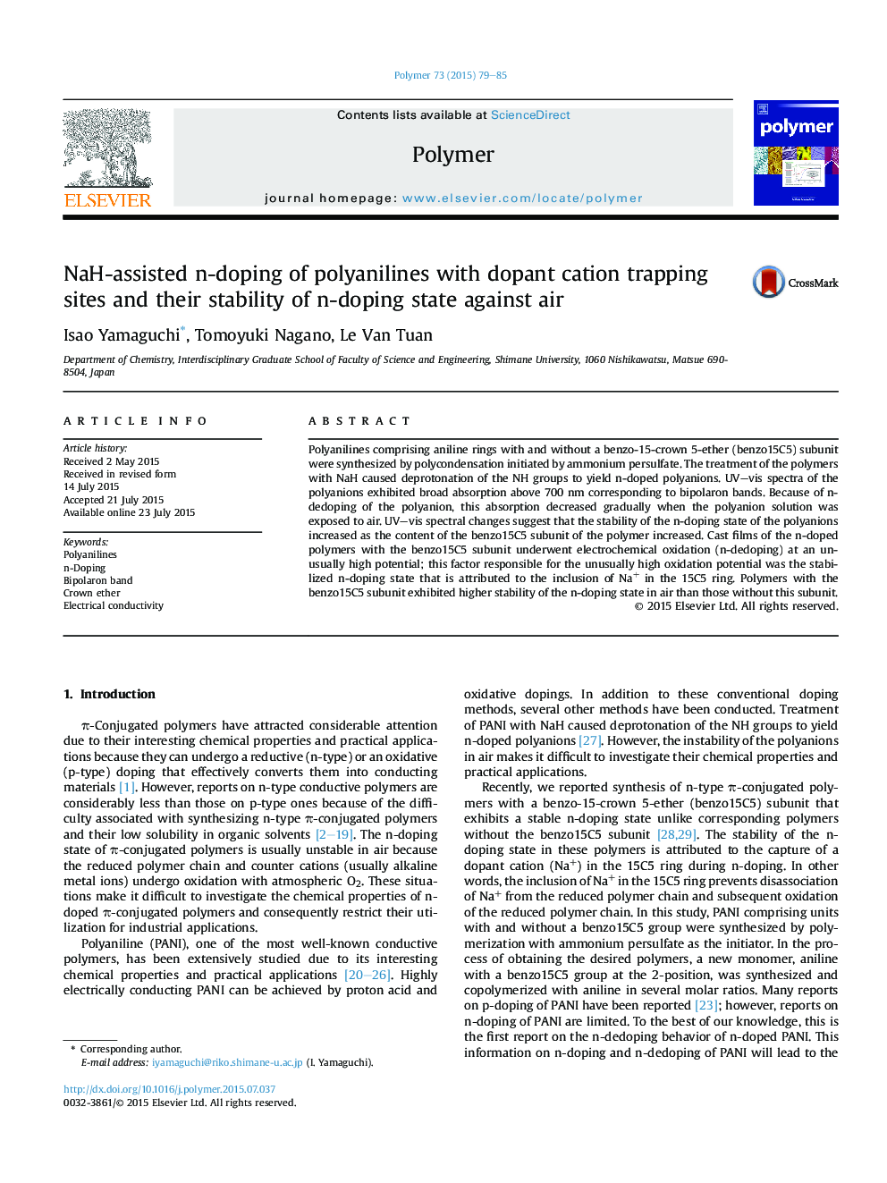 NaH-assisted n-doping of polyanilines with dopant cation trapping sites and their stability of n-doping state against air