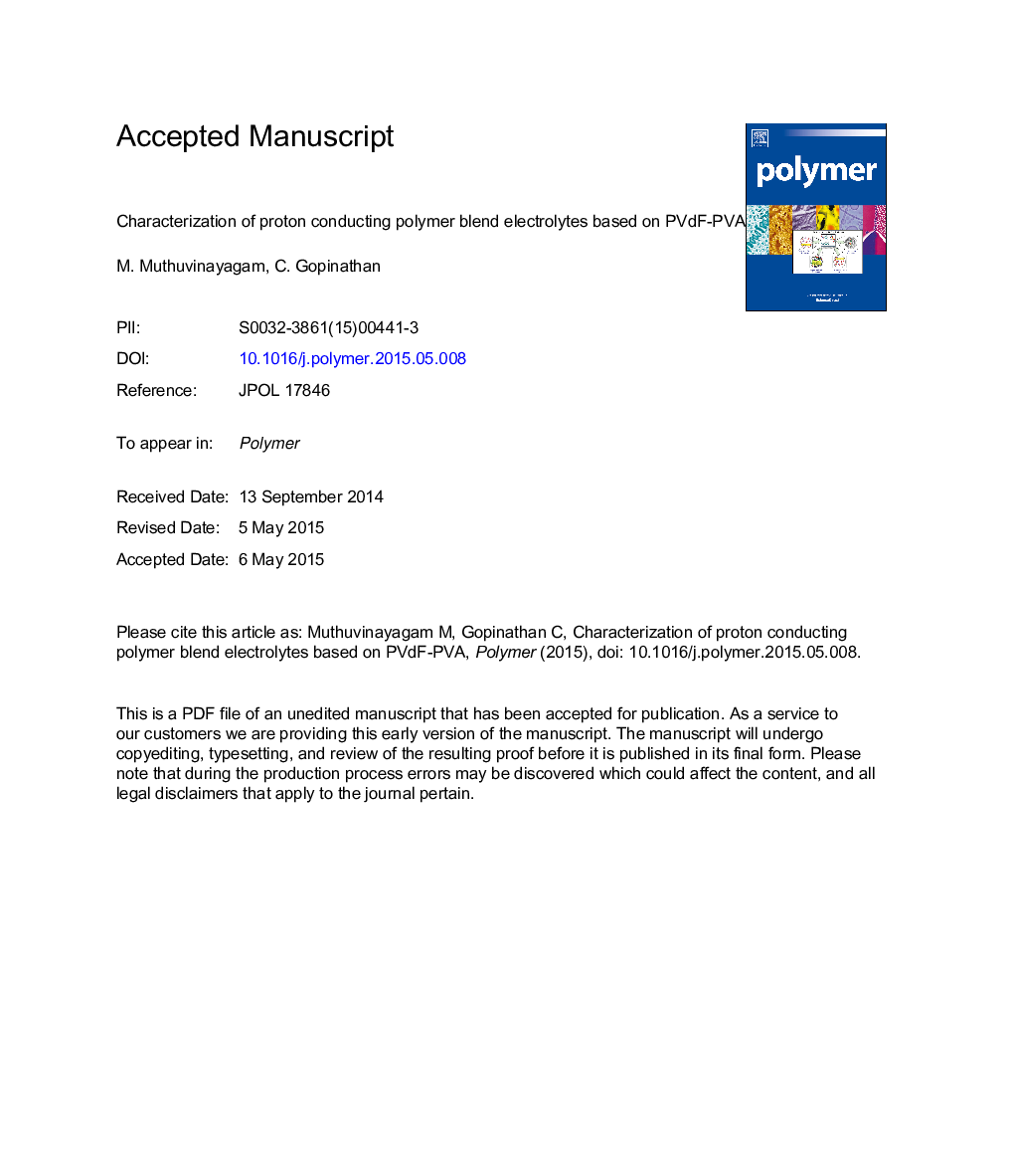 Characterization of proton conducting polymer blend electrolytes based on PVdF-PVA