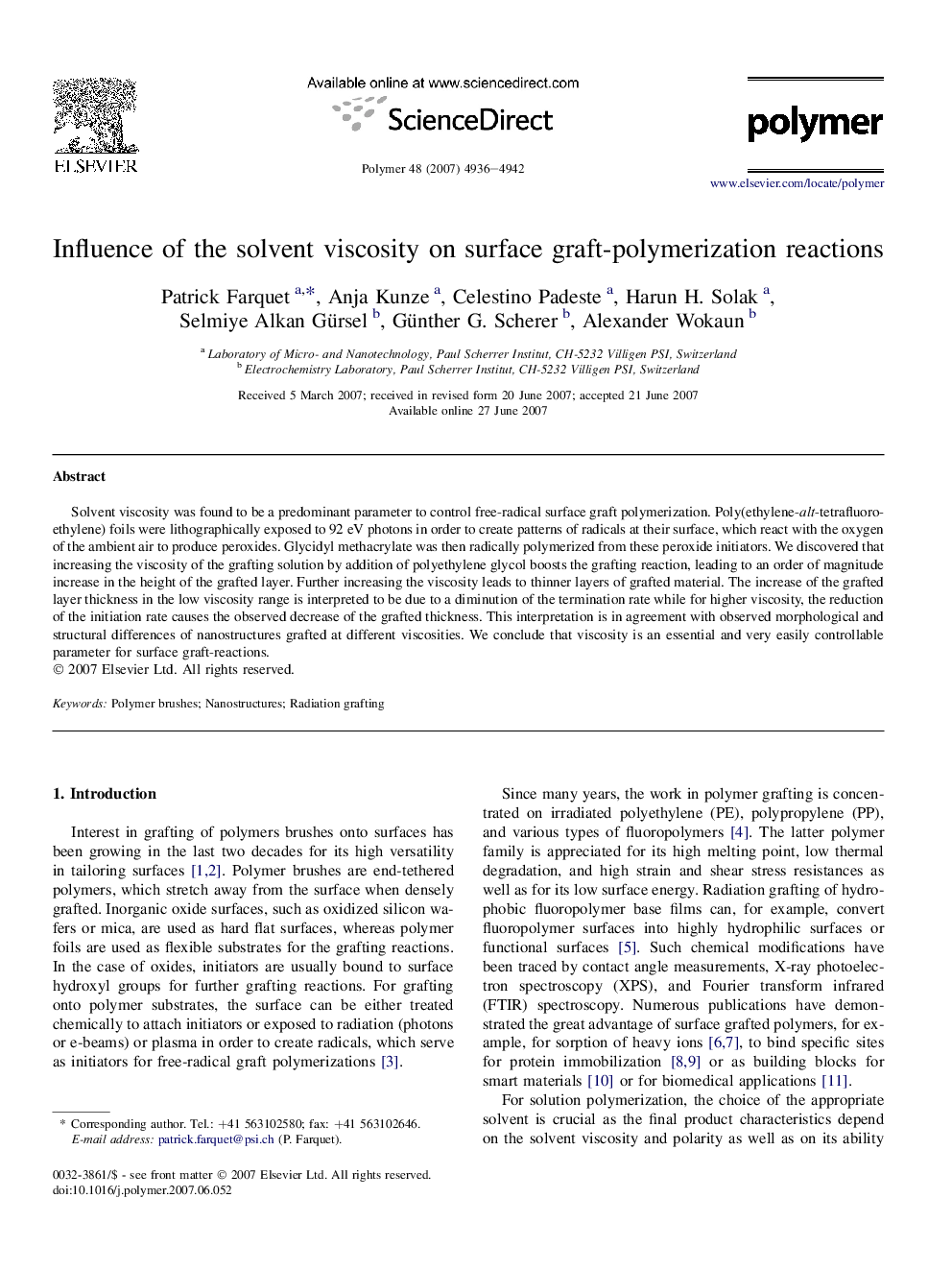 Influence of the solvent viscosity on surface graft-polymerization reactions