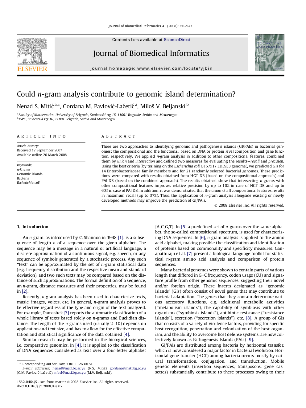 Could n-gram analysis contribute to genomic island determination?