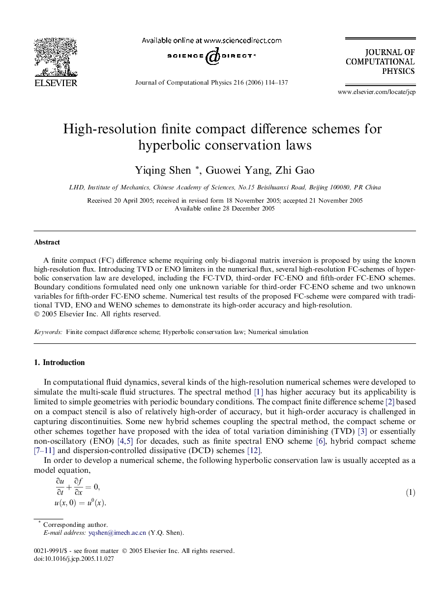 High-resolution finite compact difference schemes for hyperbolic conservation laws