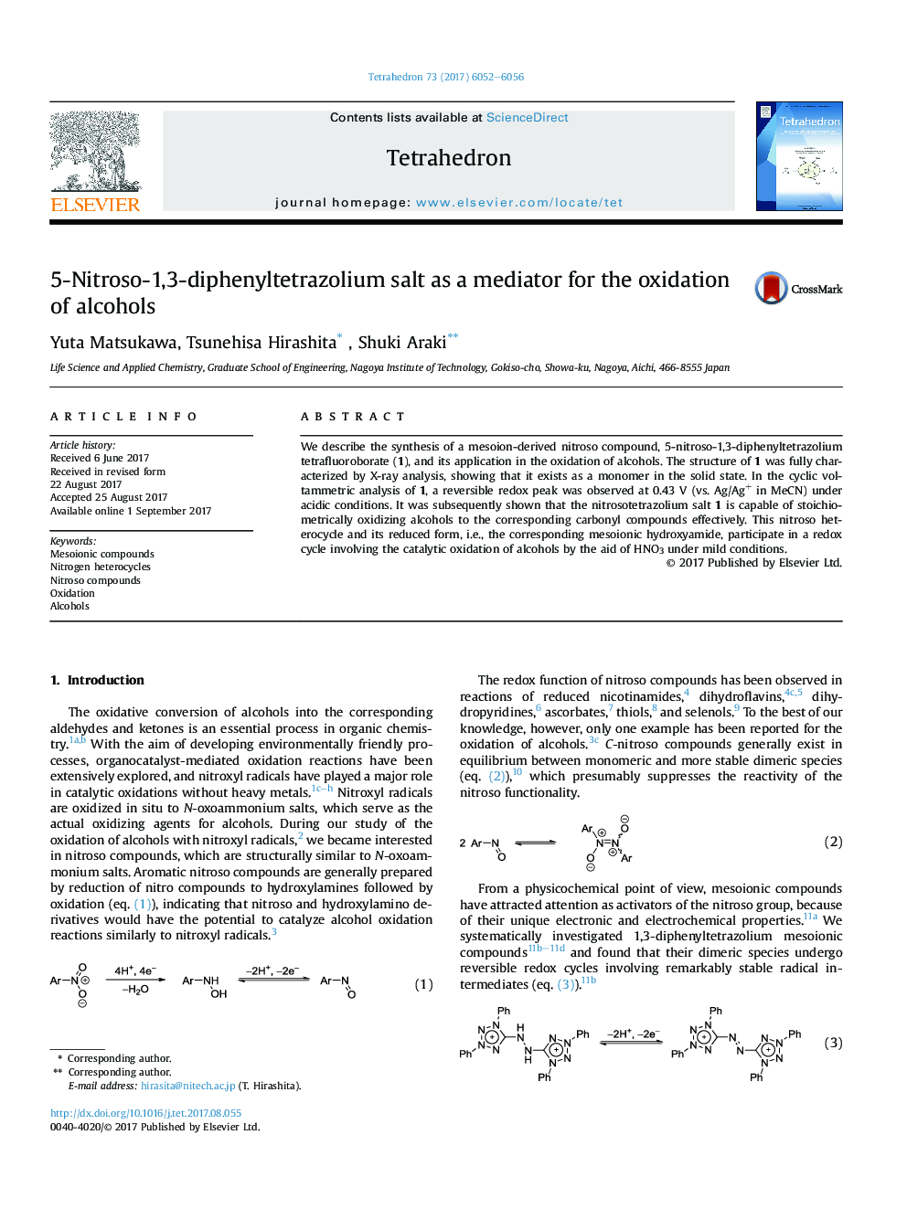 5-Nitroso-1,3-diphenyltetrazolium salt as a mediator for the oxidation of alcohols