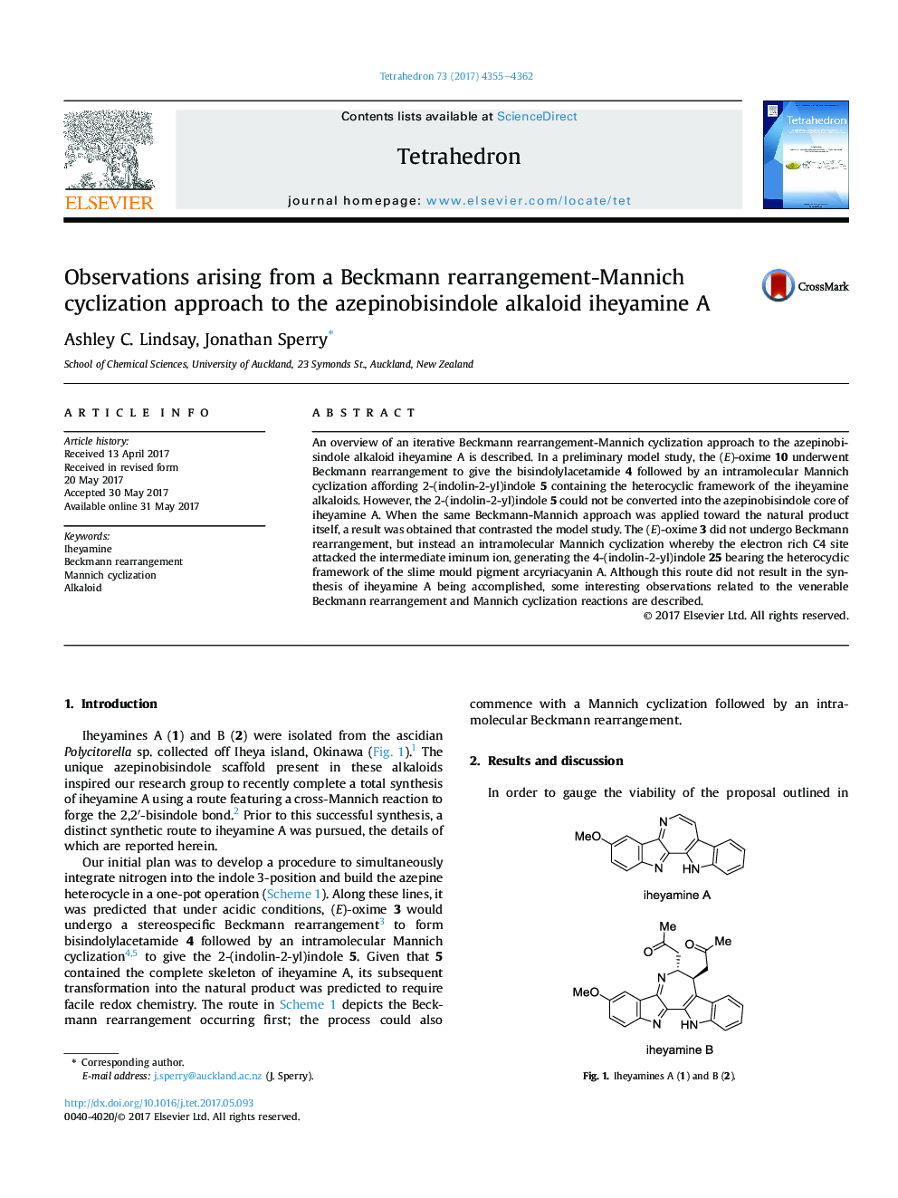 Observations arising from a Beckmann rearrangement-Mannich cyclization approach to the azepinobisindole alkaloid iheyamine A