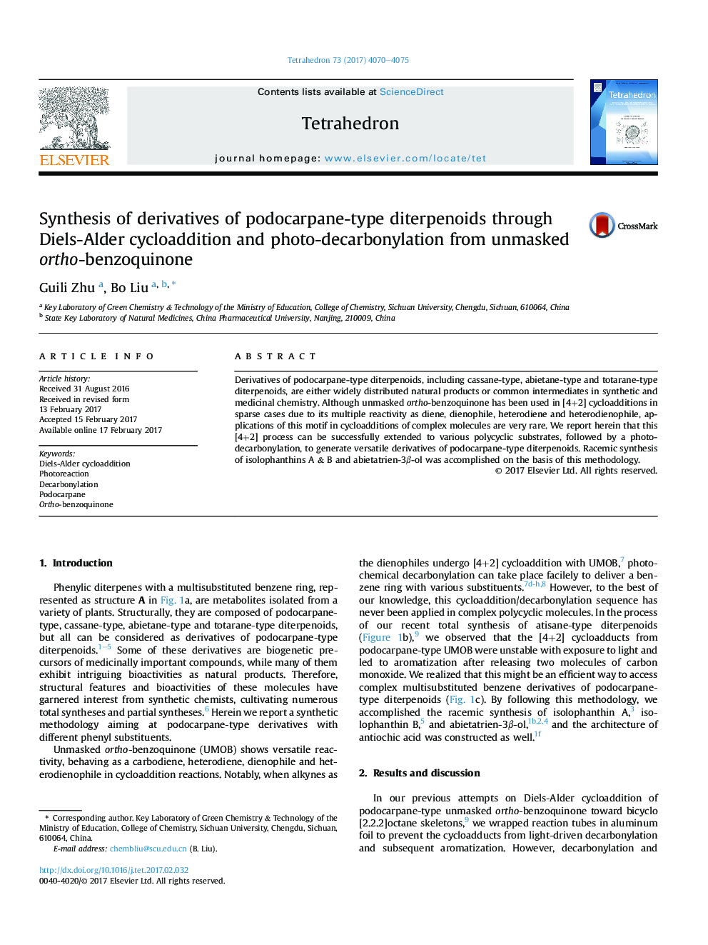 Synthesis of derivatives of podocarpane-type diterpenoids through Diels-Alder cycloaddition and photo-decarbonylation from unmasked ortho-benzoquinone