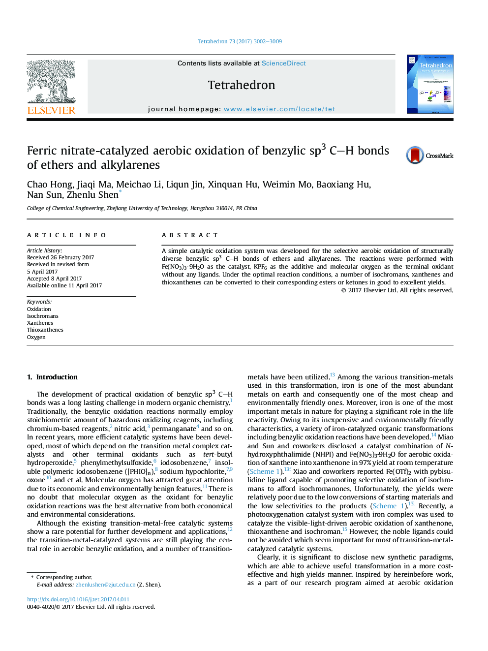 Ferric nitrate-catalyzed aerobic oxidation of benzylic sp3 CH bonds of ethers and alkylarenes