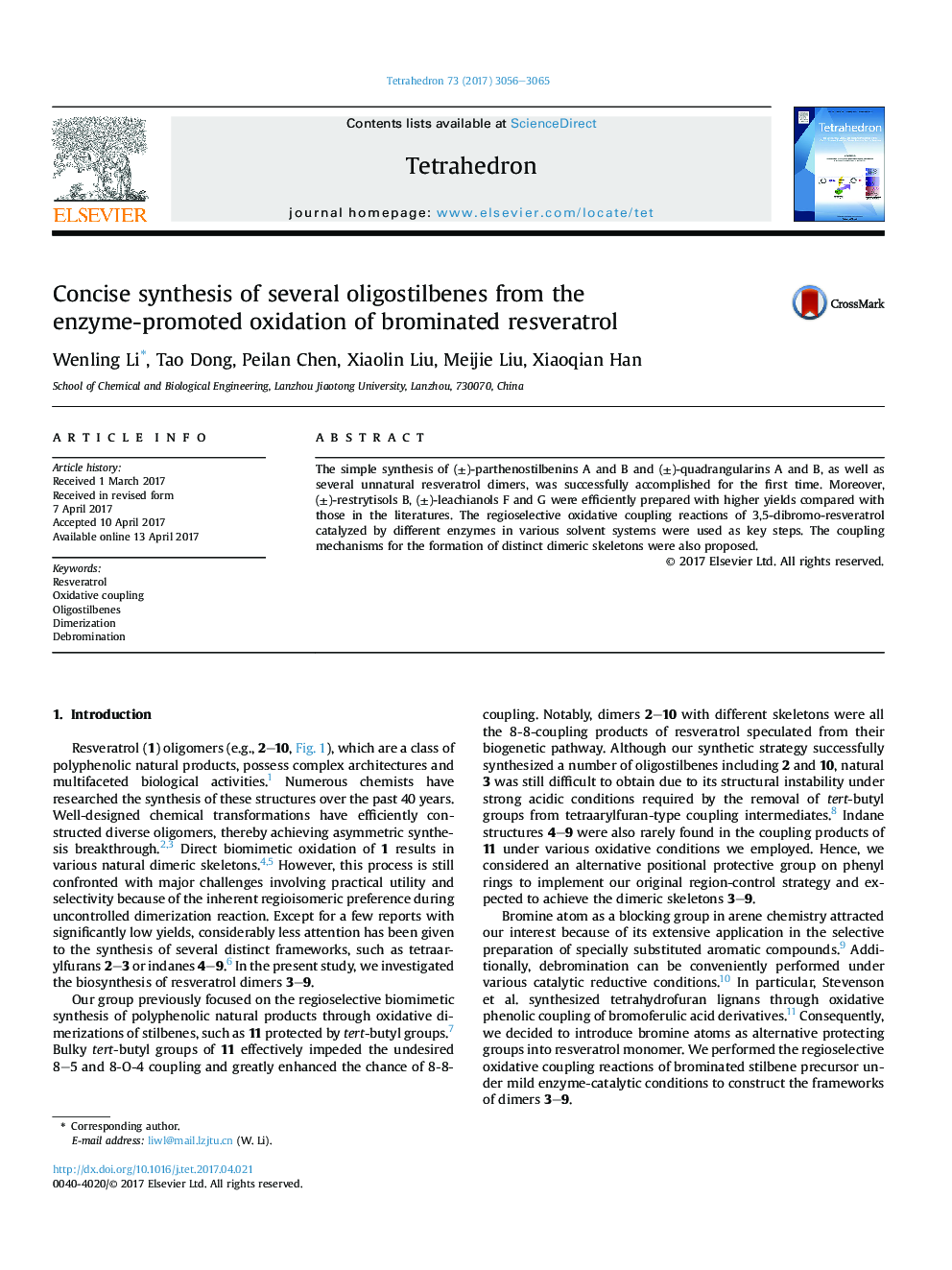 Concise synthesis of several oligostilbenes from the enzyme-promoted oxidation of brominated resveratrol