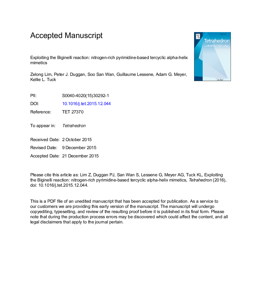 Exploiting the Biginelli reaction: nitrogen-rich pyrimidine-based tercyclic Î±-helix mimetics