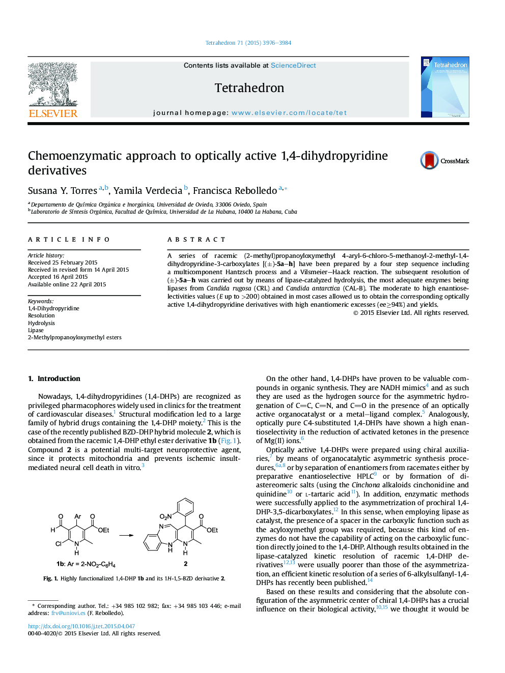 Chemoenzymatic approach to optically active 1,4-dihydropyridine derivatives
