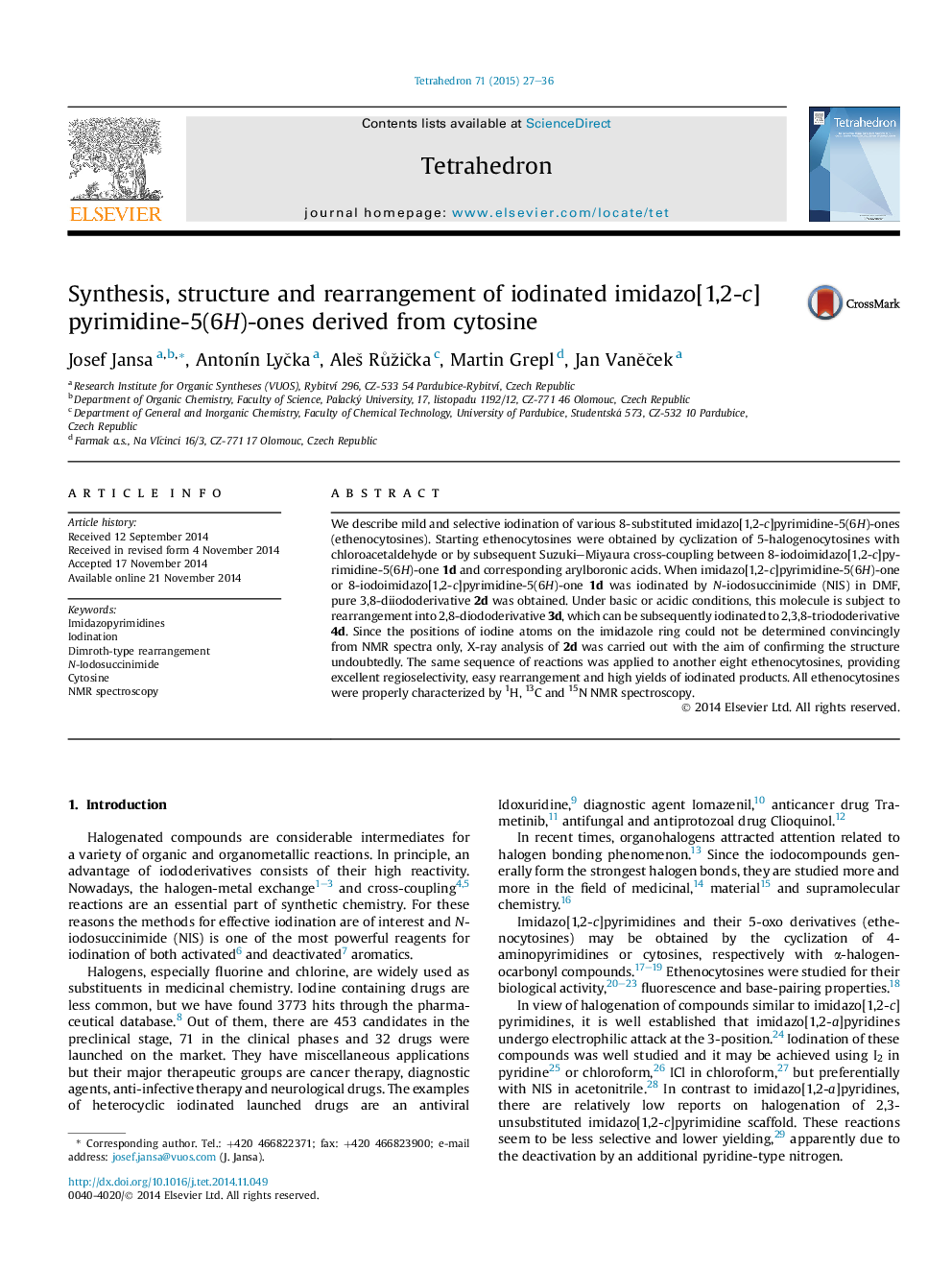 Synthesis, structure and rearrangement of iodinated imidazo[1,2-c]pyrimidine-5(6H)-ones derived from cytosine