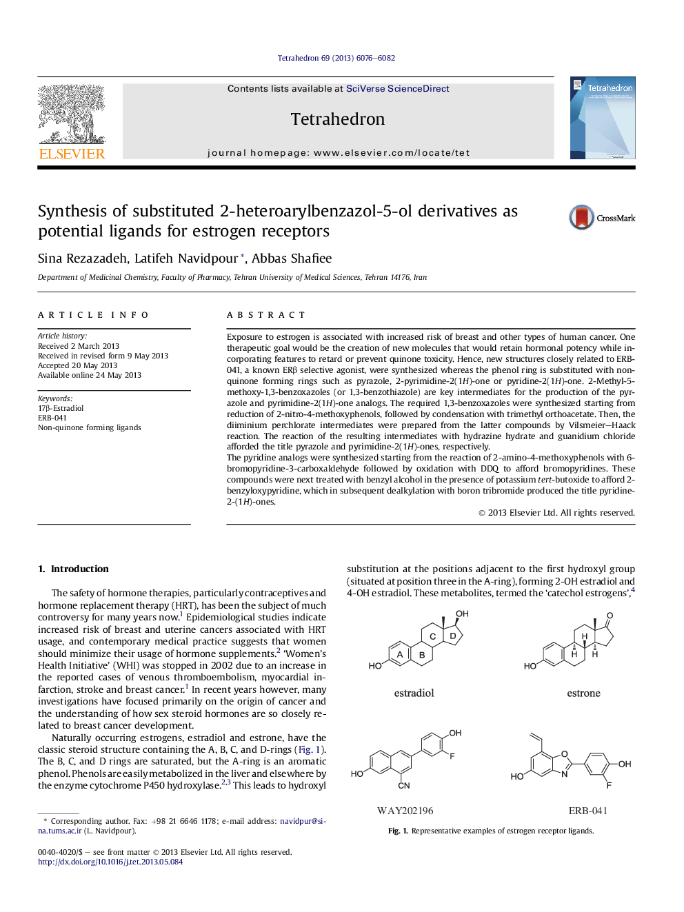 سنتز مشتقات مضاعف 2-هتروآرییل بنزول-5-اول به عنوان لیگاندهای بالقوه برای گیرنده های استروژن 
