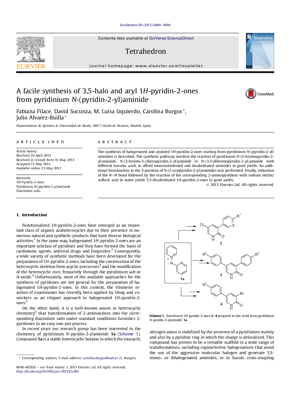 A facile synthesis of 3,5-halo and aryl 1H-pyridin-2-ones fromÂ pyridinium N-(pyridin-2-yl)aminide